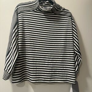 Wit & Wisdom-Striped Black,  and White Turtleneck Sweater L